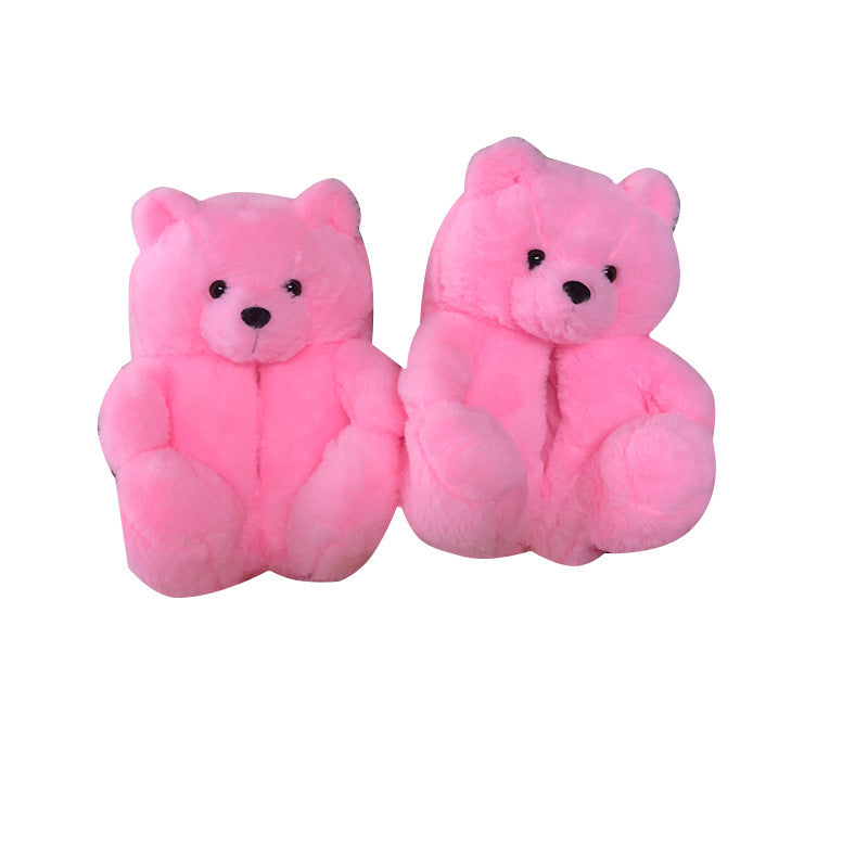 Home Furnishing Plush Thick Cotton Warm Teddy Bear Slippers