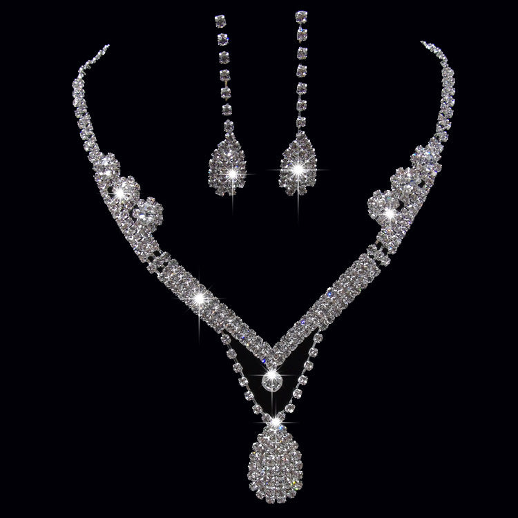 Europe And The United States Foreign Trade   Drill Water Drop Shape Bridal Necklace, Earrings Set Wedding Jewelry Wedding Accessories Wholesale
