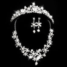 Load image into Gallery viewer, Bridal headdress, three sets of crystal flower necklace, diamond earrings, European and American Wind crown, wedding jewelry