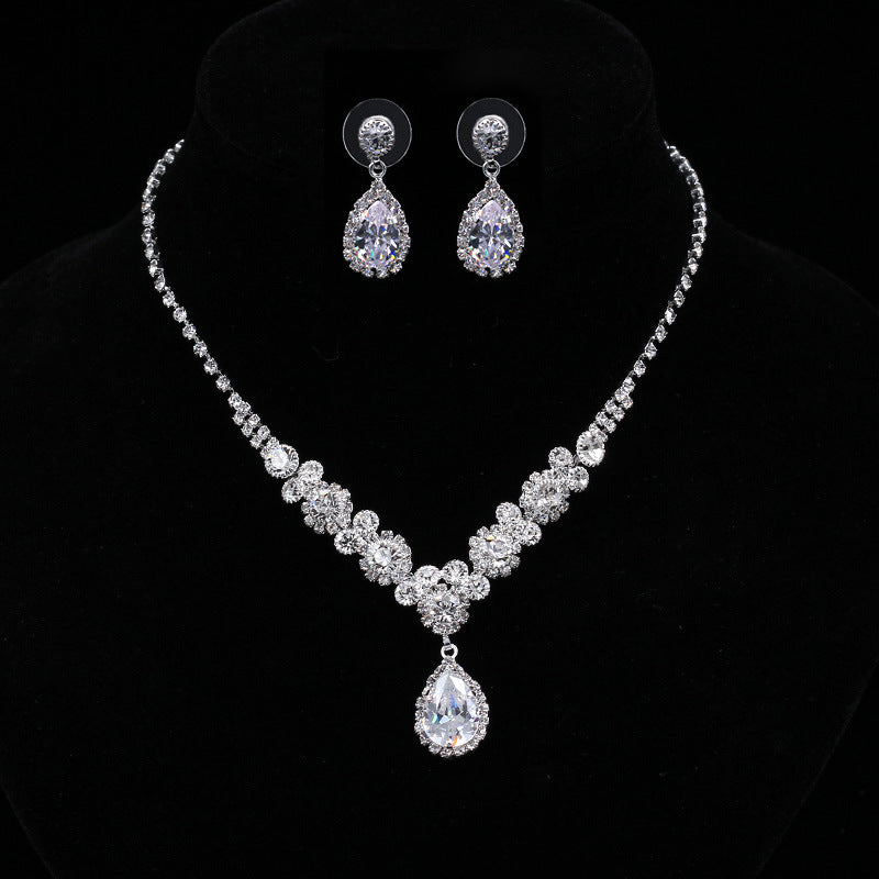 Europe and America popular sets of chain drops sparkling, luxury zircon necklace, Earrings 2 sets of beautiful bridal suite