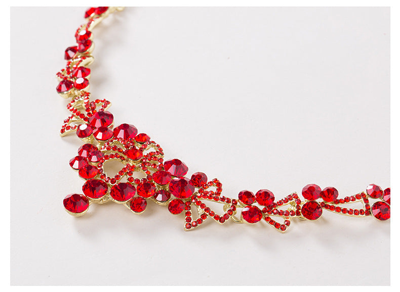 Bridal jewelry, red necklace, earrings, three sets of toast, clothing accessories wholesale