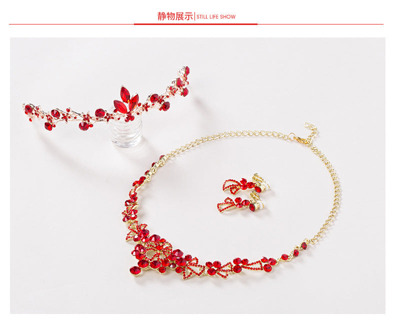 Bridal jewelry, red necklace, earrings, three sets of toast, clothing accessories wholesale