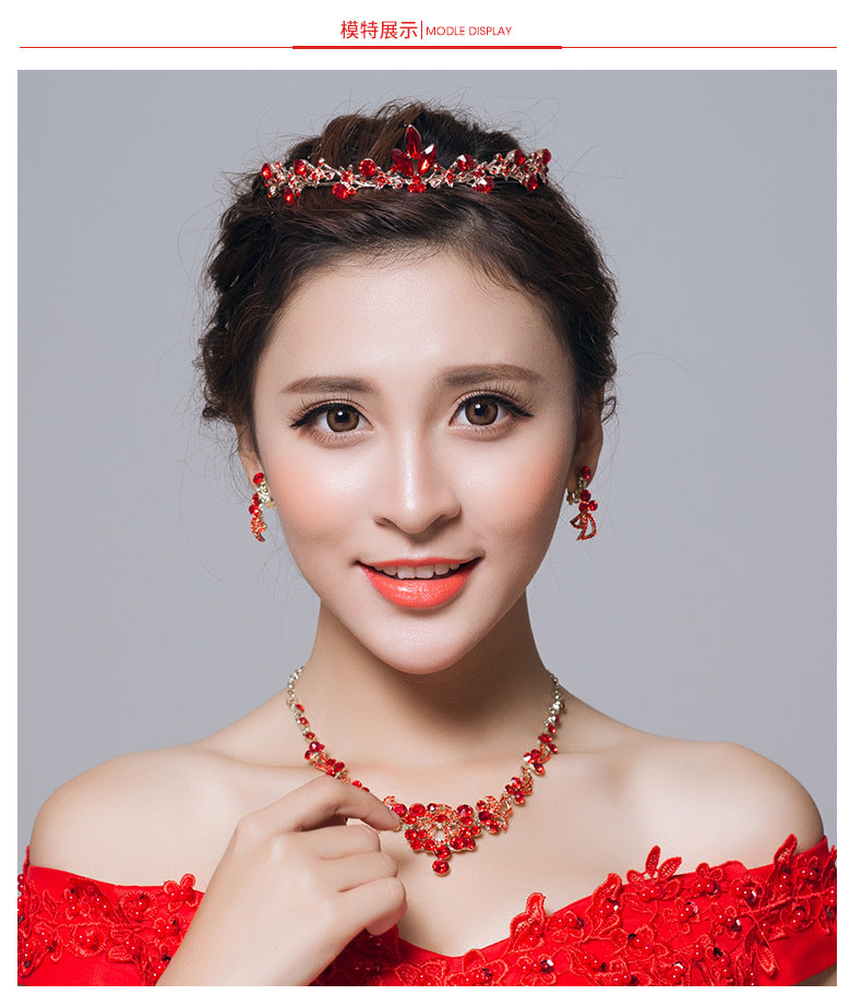Bridal jewelry, red necklace, earrings, three sets of toast, clothing accessories wholesale