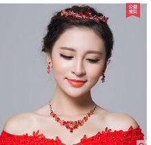 Load image into Gallery viewer, Bridal jewelry, red necklace, earrings, three sets of toast, clothing accessories wholesale