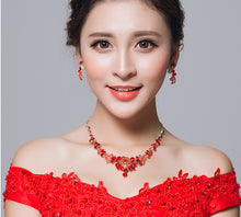 Load image into Gallery viewer, Bridal jewelry, red necklace, earrings, three sets of toast, clothing accessories wholesale