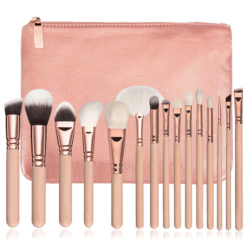 15 Makeup Brush With Bag  Rose Gold Makeup Brush Multi-function Makeup Tool Set