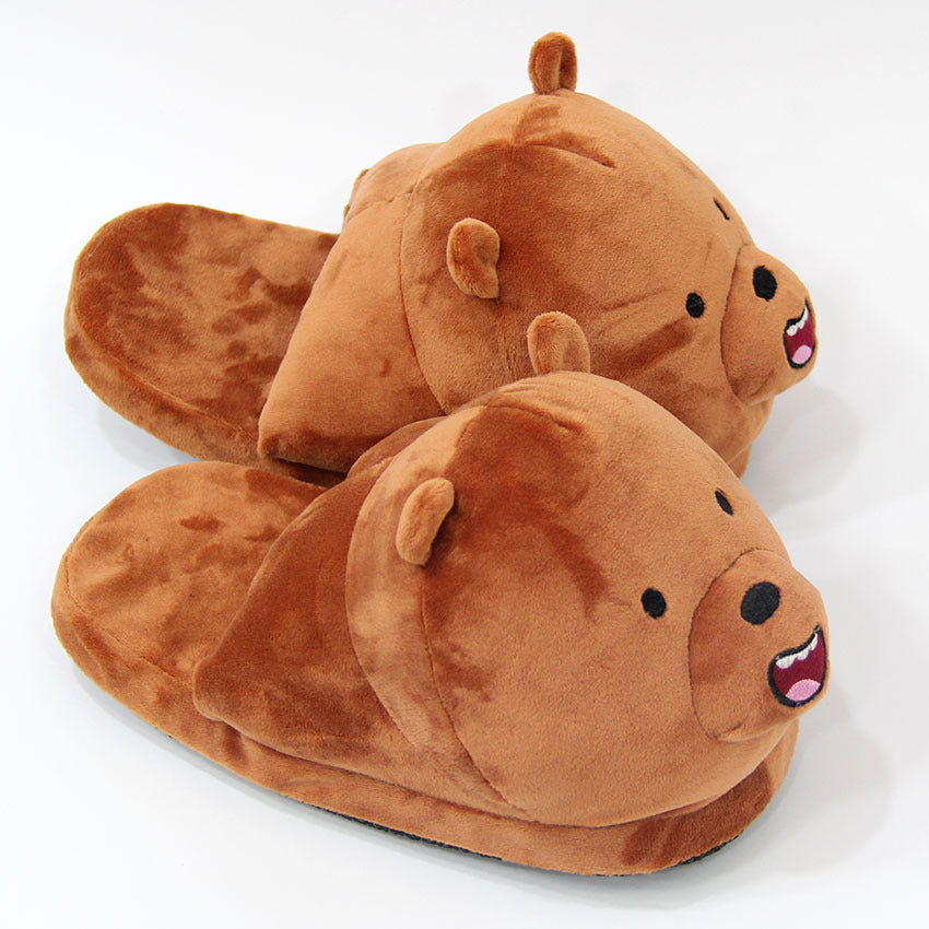 Cute Bear Plush Slippers White Bear Black Bear Cotton Slippers Winter Couple Home Warm Shoes