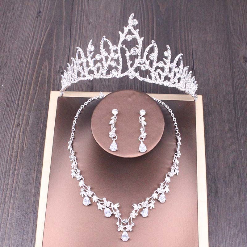 Bridal Rhinestone Crown Necklace Set Wedding Accessories